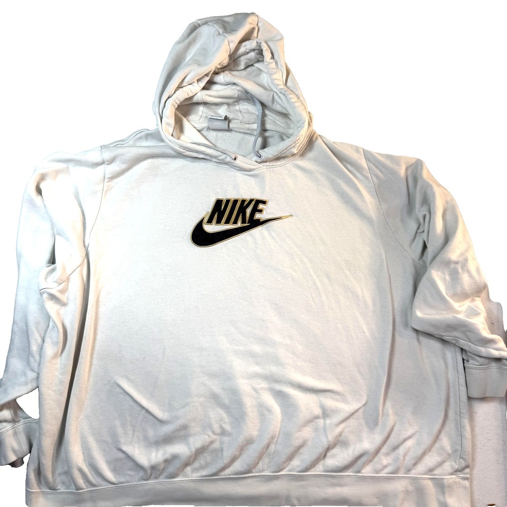 Nike Swoosh Hoodie Streetwear Mens 3XL White Sweatshirt Embroidered Gold Trim